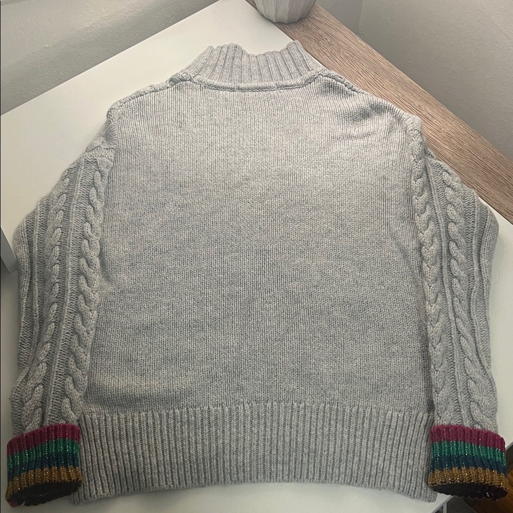 Boden Gray Cable Knit Turtleneck Sweater with Multicolor Cuffs - Picture 5 of 7